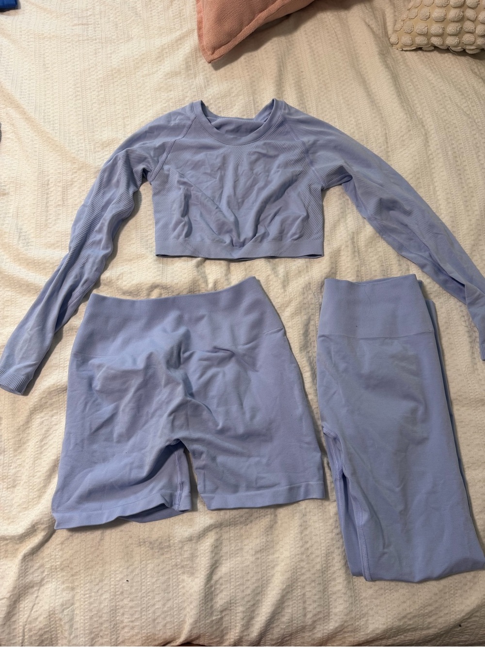 Alphalete Lavender top small, & Leggings M, shorts M
